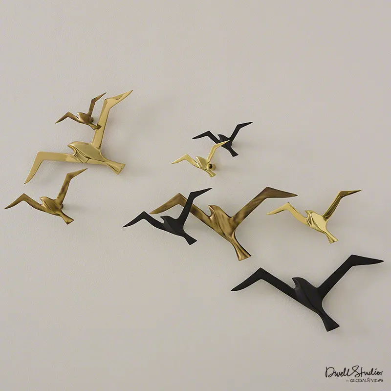S/3 Metallic Flock Wall Decor-Antique Brass